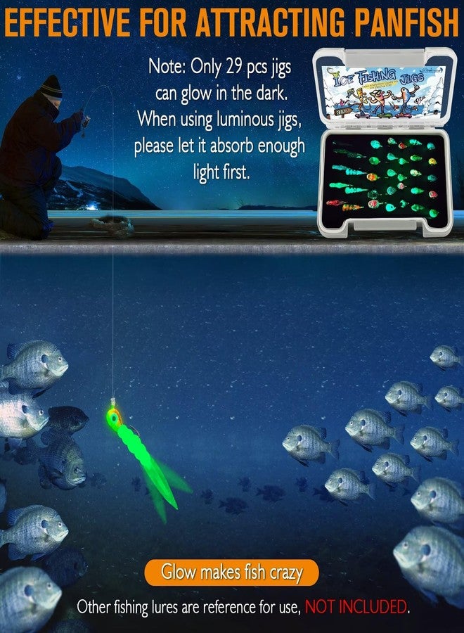 Dovesun Ice Fishing Jigs 35Pcs Ice Fishing Lures Glow in The Dark Ice Fishing Gear with Tackle Box for Panfish Walleye Crappie Perch Bluegil Trout - Image 4
