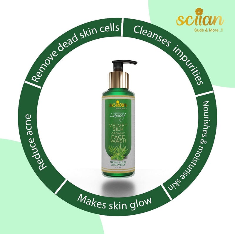 SCIIAN Face Wash & Face Pack | Helps To Remove Acne & Pimples | Soap-free gentle cleanser for sensitive for women & men | Skin Brightening Face Wash | Natural Ingredients Neem With Alovera & Tulsi - Image 3