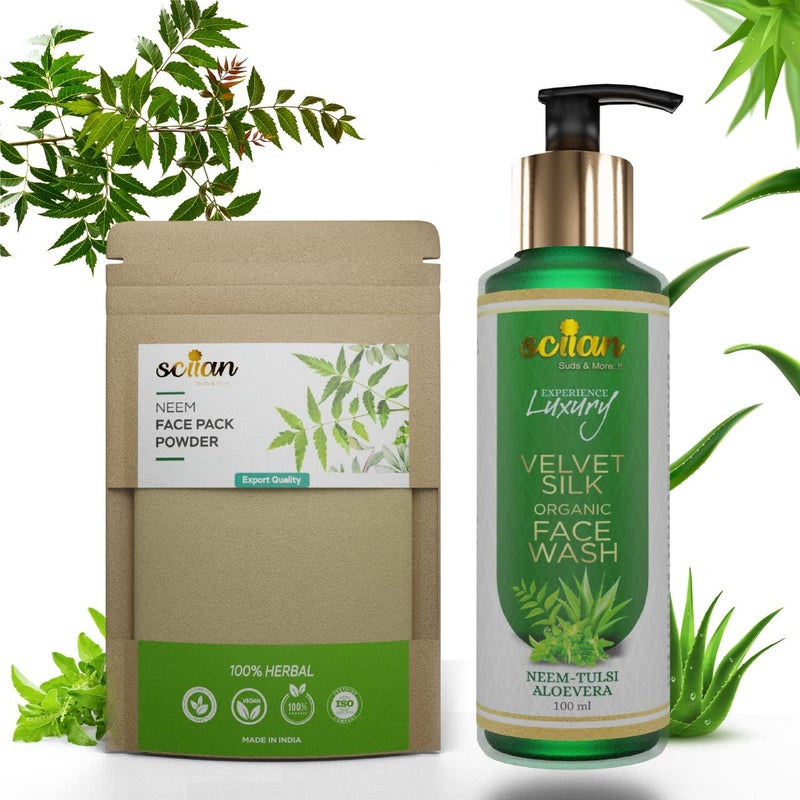 SCIIAN Face Wash & Face Pack | Helps To Remove Acne & Pimples | Soap-free gentle cleanser for sensitive for women & men | Skin Brightening Face Wash | Natural Ingredients Neem With Alovera & Tulsi - Image 1