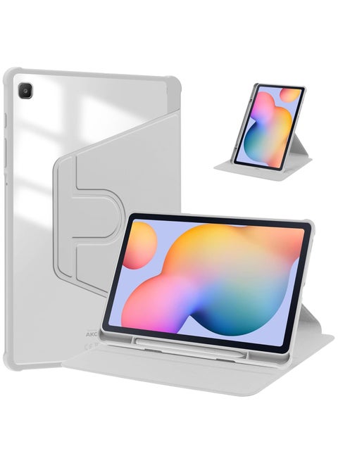 Case Compatible with Samsung Galaxy Tab S6 Lite 10.4-inch (2024/2022/2020) with Pencil Holder, 360 Rotation Stand Leather Case Transparent Back Cover with Auto Sleep/Wake