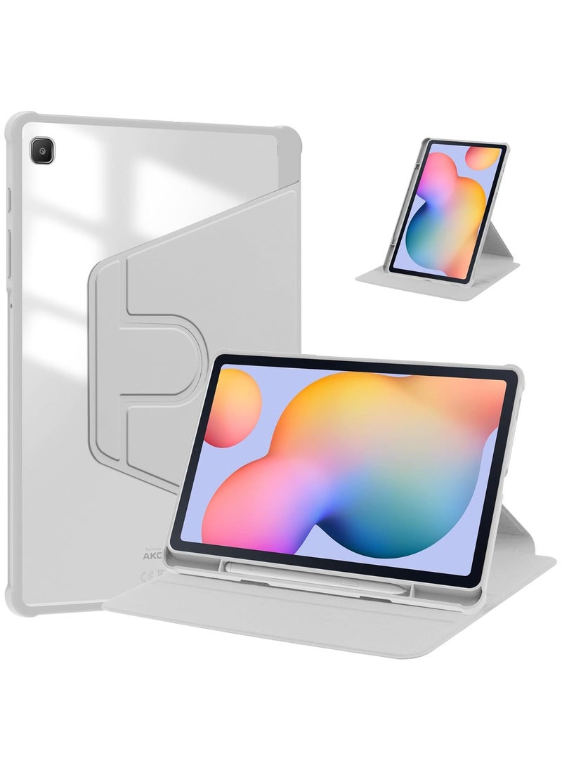 Case Compatible with Samsung Galaxy Tab S6 Lite 10.4-inch (2024/2022/2020) with Pencil Holder, 360 Rotation Stand Leather Case Transparent Back Cover with Auto Sleep/Wake