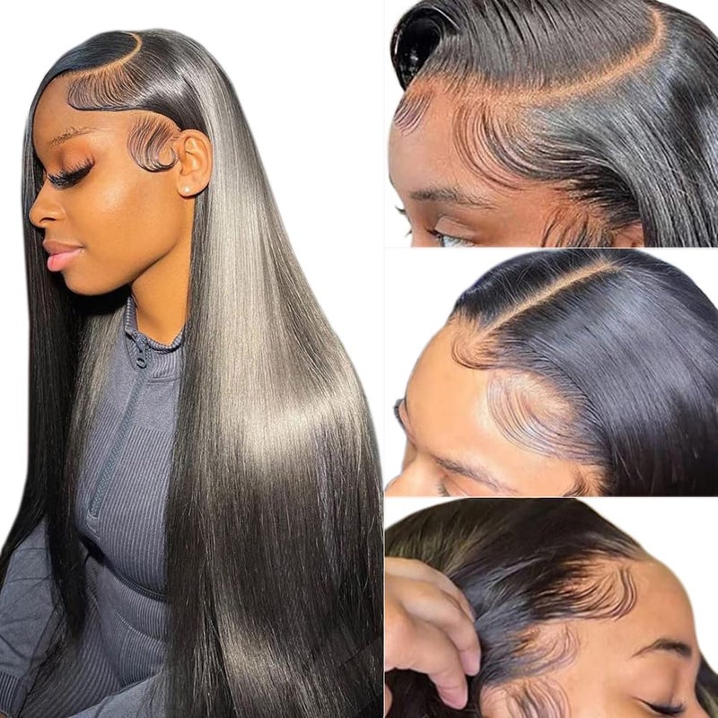 Subella 13x5 HD Lace Front Wigs Human Hair Pre Plucked Hairline with Baby Hair Glueless 180 Density Transparent Straight Human Hair Wigs for Black Women Natural Black Color (26inch) - Image 1