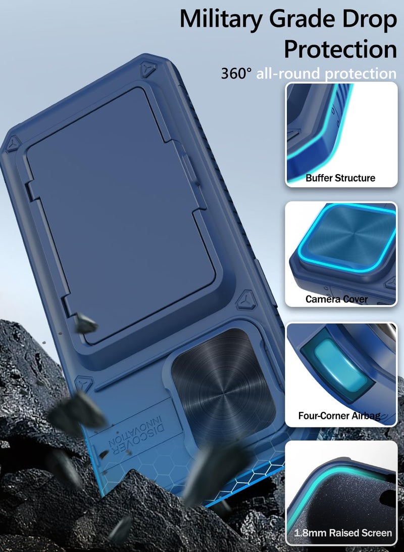 Vihibii for iPhone 15 Pro Max Wallet Case with Card Holder (4 Cards) & Slide Lens Protective Cover & Kickstand & Raised Edges Protect Screen, Shockproof Rugged Case for iPhone 15 Pro Max 6.7", Blue - Image 4