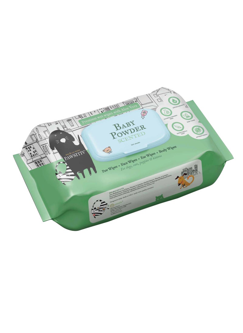 Pawsitiv Pawsitiv Hypoallergenic and Paraben Free Pet Wipes for Dogs, Cats, Puppies and Kittens, BABY POWDER, 150 WIPES  - Image 1