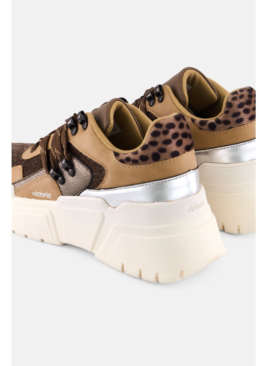Victoria Women Textured Lace Up Shoes, Tan  - Image 2