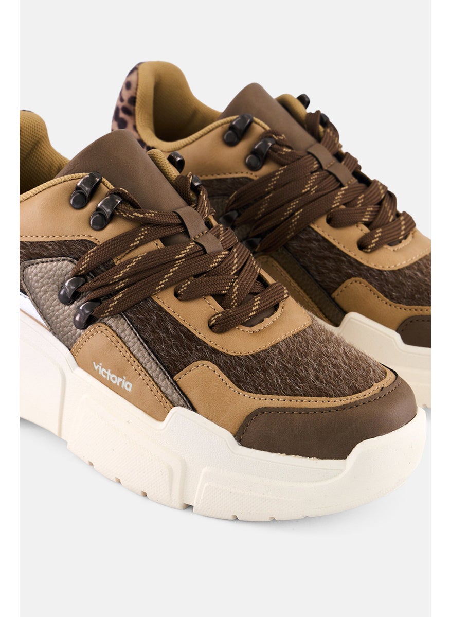 Victoria Women Textured Lace Up Shoes, Tan  - Image 3