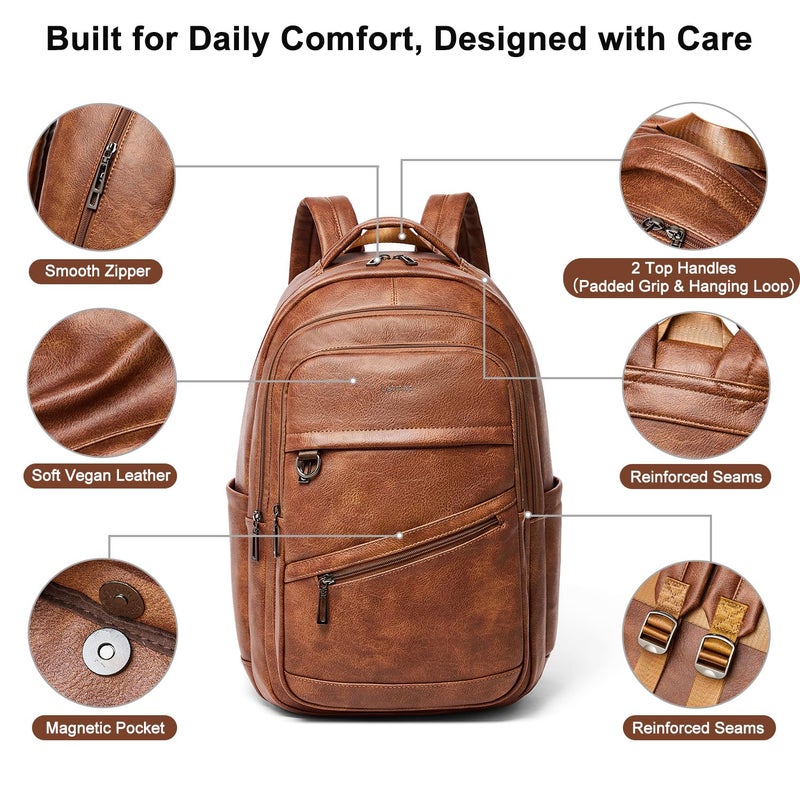 LATMAP 43L Backpack for Women Men - Vegan Leather Backpack Purse Travel Carry-on Bag College Bookbag Work fits 17" Laptop, Brown - Image 5