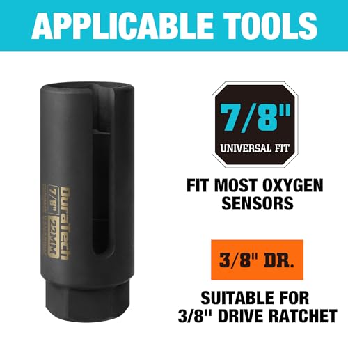 DURATECH مفتاح استشعار الأكسجين DURATECH O2 مقاس 3/8" × 7/8" (22 مم)، أداة إزالة مستشعر الأكسجين من فولاذ الكروم والفاناديوم مع بوابة سلك جانبية، إزالة وتركيب O2 - Image 2