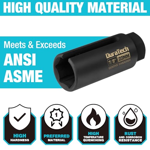DURATECH مفتاح استشعار الأكسجين DURATECH O2 مقاس 3/8" × 7/8" (22 مم)، أداة إزالة مستشعر الأكسجين من فولاذ الكروم والفاناديوم مع بوابة سلك جانبية، إزالة وتركيب O2 - Image 5