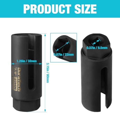 DURATECH مفتاح استشعار الأكسجين DURATECH O2 مقاس 3/8" × 7/8" (22 مم)، أداة إزالة مستشعر الأكسجين من فولاذ الكروم والفاناديوم مع بوابة سلك جانبية، إزالة وتركيب O2 - Image 3