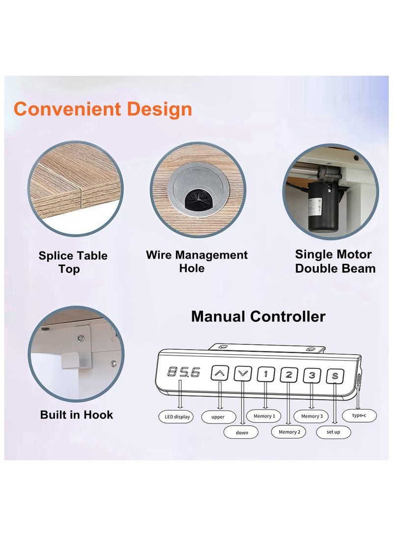 Cool Baby COOLBABY Electric Height Adjustable Standing Desk 55×27.5 Inch Stand Up Desk Workstation Office Desk Ergonomic Desk Splice Board Attached Hook - Image 5