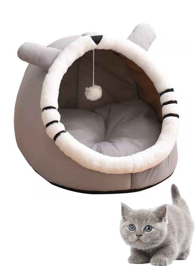 فيفيدوراد أسرة القطط للقطط الداخلية، سرير كهف للقطط شبه مغلق مع كرة قطيفة، وسادة مبطنة قابلة للإزالة والغسل، قطن لا تشوه، سرير للحيوانات الأليفة، مساحة كبيرة للقطط للنوم، بيت القطط - Image 1