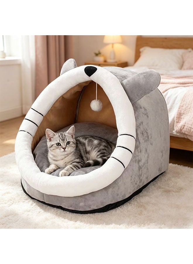 فيفيدوراد أسرة القطط للقطط الداخلية، سرير كهف للقطط شبه مغلق مع كرة قطيفة، وسادة مبطنة قابلة للإزالة والغسل، قطن لا تشوه، سرير للحيوانات الأليفة، مساحة كبيرة للقطط للنوم، بيت القطط - Image 3