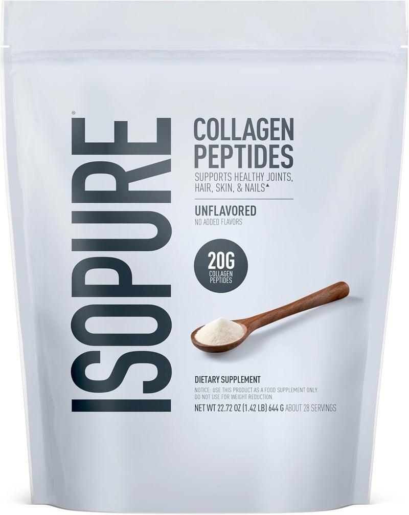 Isopure مسحوق ببتيدات الكولاجين من إيزوبور يعزز صحة الشعر والأظافر والجلد والمفاصل مع فيتامين C والبيوتين بدون نكهة 20 جرام من ببتيدات الكولاجين لكل حصة 142 رطل 28 حصة قد يختلف التعبئة - Image 1