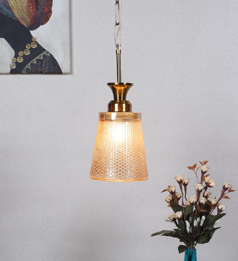 ELIANTE NovaGlow Hanging Light with E27 Holder and Gold Glass Shade | | 3 Years Warranty | Free - LED LAMP - Image 1