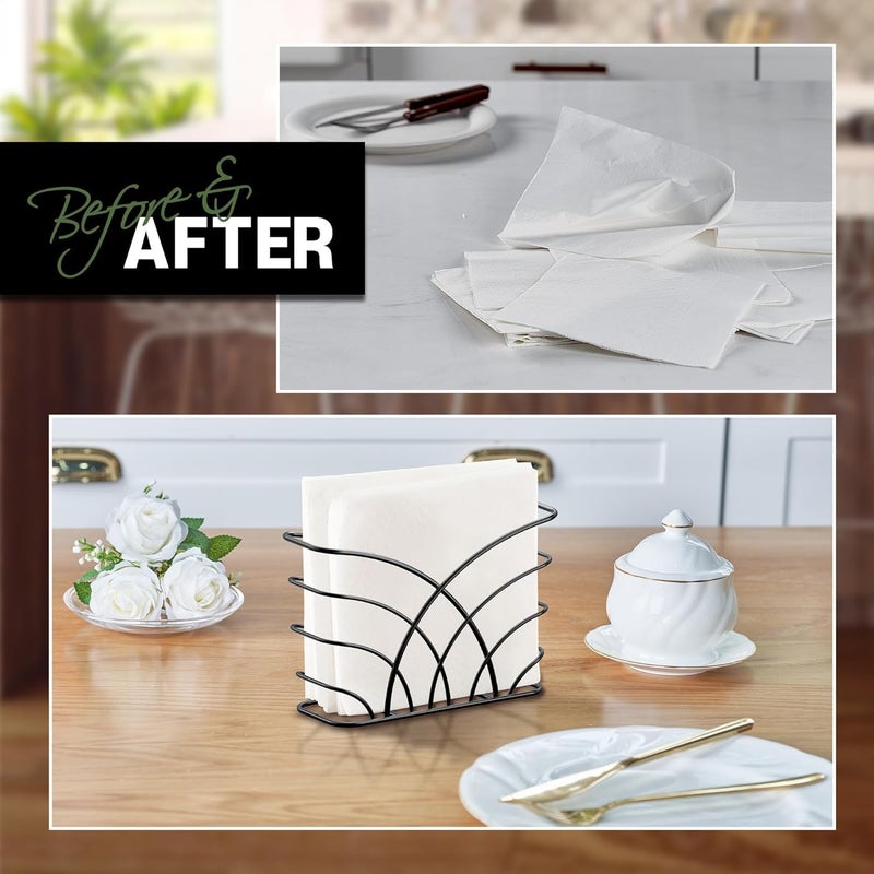 CentraLit حامل مناديل حديث لطاولة الطعام - حامل مناديل المطبخ، حامل ورق المناديل لطاولة المطبخ، ديكور المنزل، المطعم، منظم موزع المناديل للطاولات، المطبخ (أسود) - Image 5