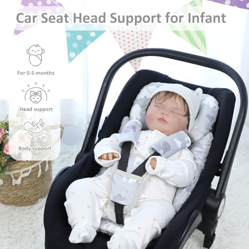 TANOFAR Car Seat Head Support Baby Infant Car Seat Insert for Newborn Girls Boys Soft Carseat Head Support for Infant Newborn Carseat Insert for Car Seats Strollers Swings Bouncer Elephant - Image 3