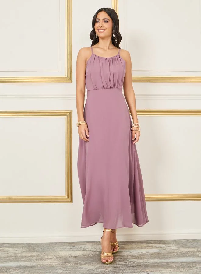 Styli Gathered Strappy A-line Maxi Dress