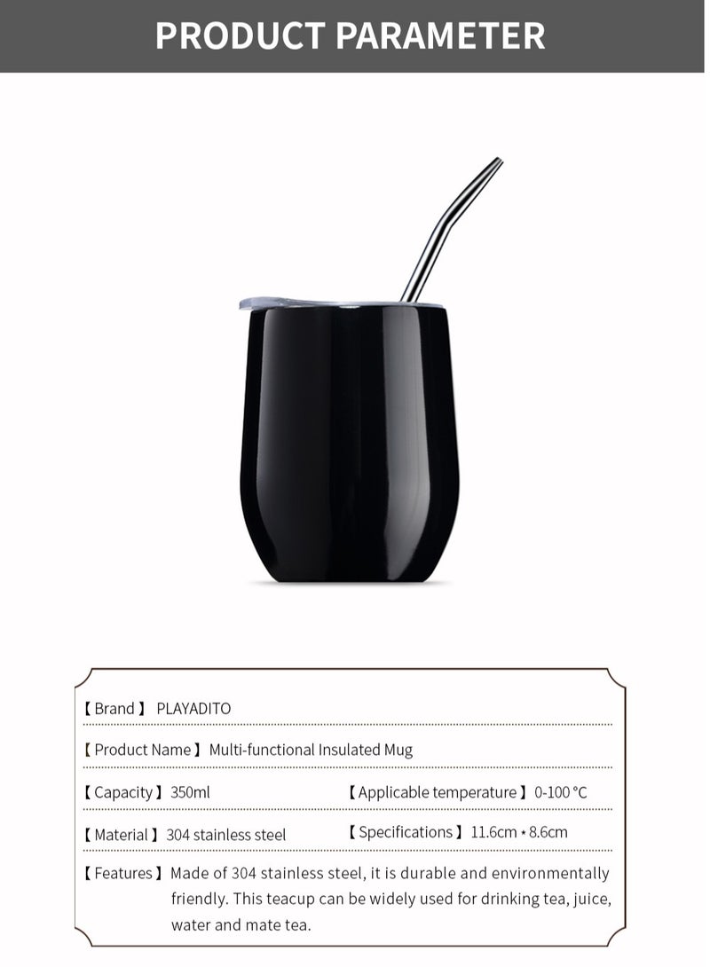 كوبرو كوب يربا متة من الستانلس ستيل  طبقتين 304 بغطاء مقاوم للحرارة وسهل الحمل كوب شاي مع شفاطة وفرشاة تنظيف - Image 5