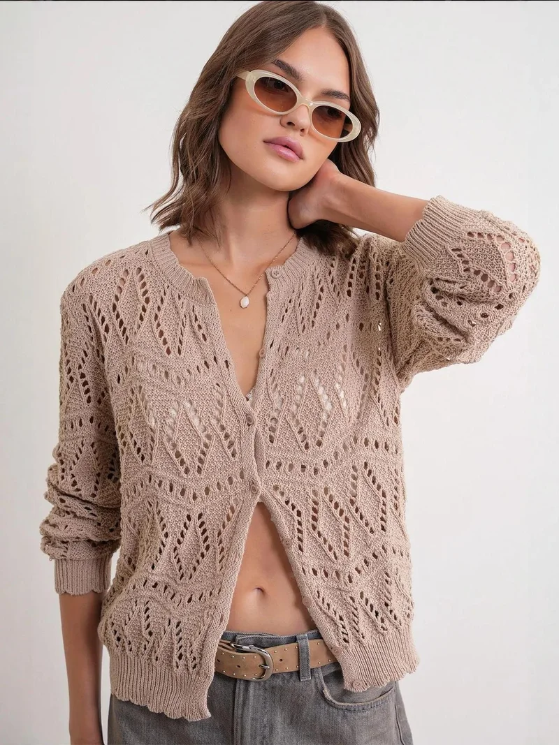 MixRay Mixray Textured Knit Cardigan with Button Closure