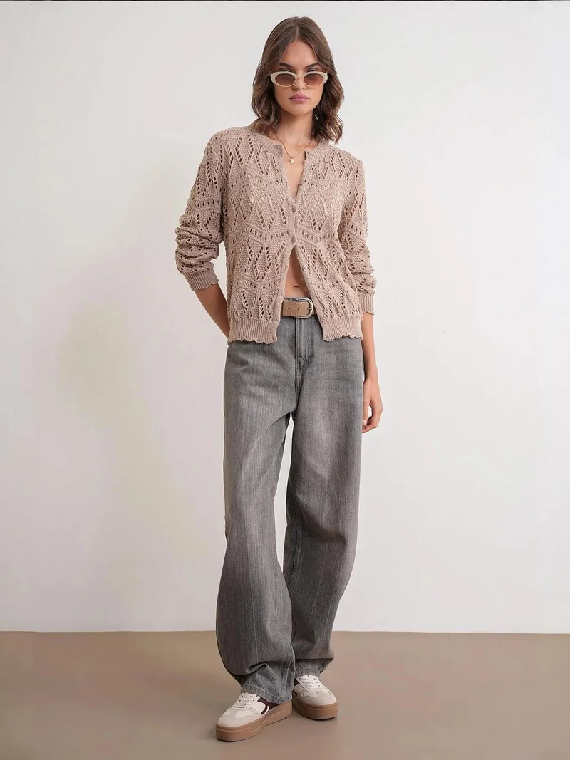 MixRay Mixray Textured Knit Cardigan with Button Closure