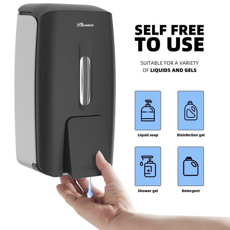 PLUSSEN Soap Dispenser Wall Mount Adhesive Commercial Soap Dispenser 800ml No Drill Hand Sanitizer Dispenser for Bathroom Support Liquid and Gel,Black-PN9088 - Image 4