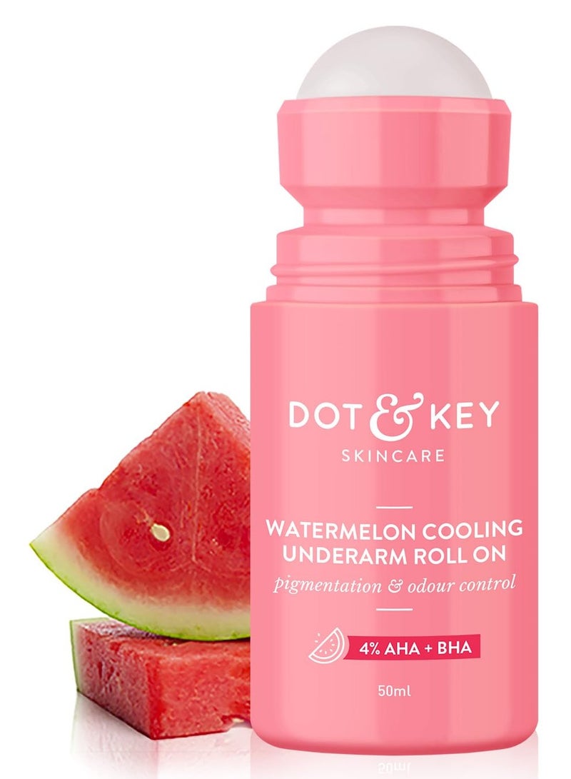 Dot & Key Watermelon Cooling Underarm Roll On | Odour & Sweat Controls | 4% AHA + BHA | Fresh Aqua Fragrance | Gently Exfoliates & Smooths Skin | For Men & Women | 50ml - Image 1