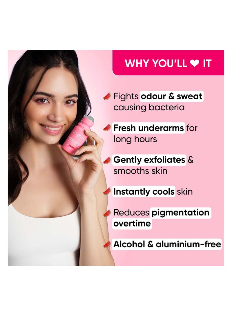 Dot & Key Watermelon Cooling Underarm Roll On | Odour & Sweat Controls | 4% AHA + BHA | Fresh Aqua Fragrance | Gently Exfoliates & Smooths Skin | For Men & Women | 50ml - Image 2