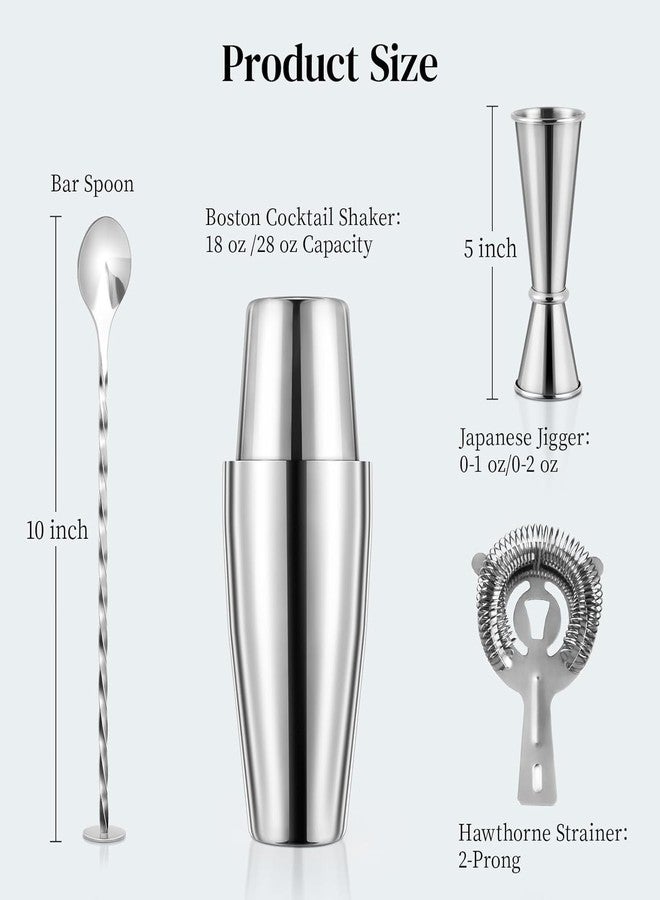 FINALITY Cocktail Shaker Set, Professional 4-Pcs Bartender Kit with Boston Shaker, Hawthorne Strainer, Double Measuring Cocktail Jigger, and 10-inch Mixing Spoon, Bartender's Choice - Image 2