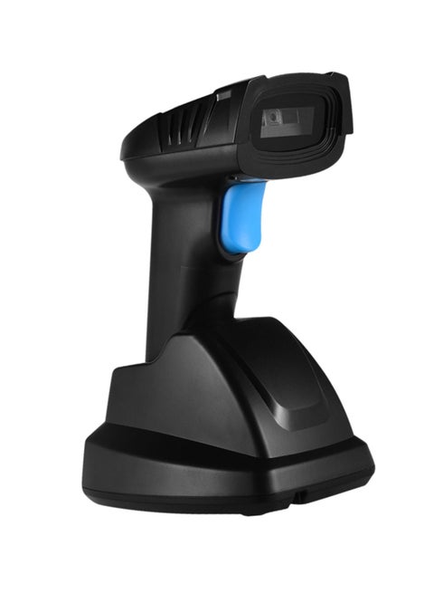 محمول باليد 1D 2D QR ماسح الباركود اللاسلكي قارئ الباركود مع قاعدة شحن USB وقاعدة شحن بطول 100 متر لمسافة نقل طويلة للسوبر ماركت ومتاجر التجزئة والمستودعات وشاشة الكمبيوتر للدفع عبر الهاتف المحمول