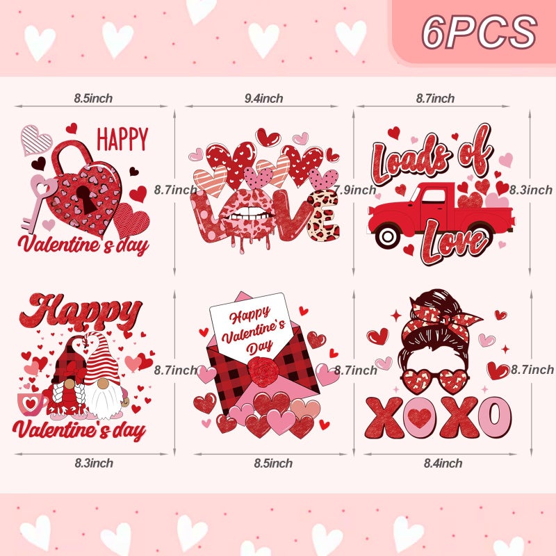 YOUDICT 6 Sheets Valentines Iron On Transfers, Valentines DTF Transfers Ready to Press Love Iron on Transfers for Clothes Bag Pillow Hat DIY Decorations - Image 2