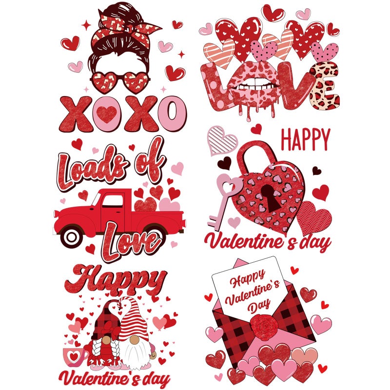 YOUDICT 6 Sheets Valentines Iron On Transfers, Valentines DTF Transfers Ready to Press Love Iron on Transfers for Clothes Bag Pillow Hat DIY Decorations - Image 1