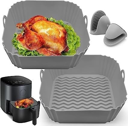 DYZEKO 2 Pcs Airfryer Silicone Pot Hot Air Fryer Reusable NonStick Mats Heat Resistant Easy Cleaning Hot Air Fryer Silicone Square for Kitchen BY DYZEKOMulticolor - Image 1