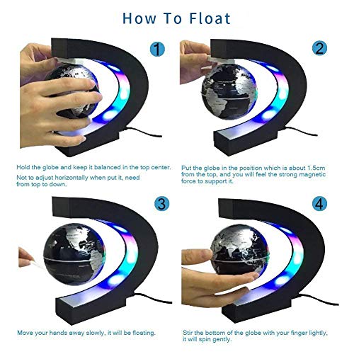 Senders Floating Globe with LED Lights C Shape Magnetic Levitation Floating Globe World Map for Desk Decoration (Black-Silver) - Image 4