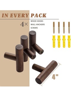 MarlaMall 4Pack Walnut Coat Hooks, Wall Mounted Pegs Wooden Organizer Hangers Vintage Single Hooks Natural Wood Hangers Rustic Wall Pegs Minimalist Hook Design for Hanging Hat, Towel, Bag, Rope  - Image 5