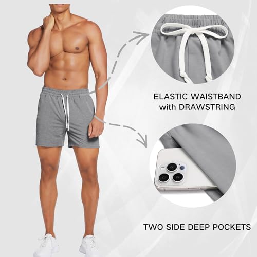 Deyeek 5.5 Inch Mens Pajama Shorts Sleep Cotton Lounge PJ Lightweight Elastic Waist Drawstring Nightwear Bottom with Pockets - Image 3