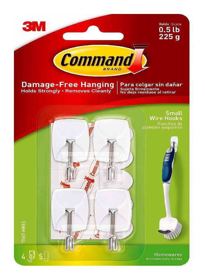 Command Command Small Wire Hooks, White, Holds up to 0.5 lbs, Indoor Use, 4-Hooks, 5-Strips, Organize Damage-Free - Image 1