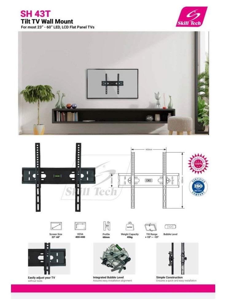 Skilltech Tilt wall bracket for 23-60 inch screen LCD - SH43T Tilting LED/Curved TV Wall Mount  - Image 2