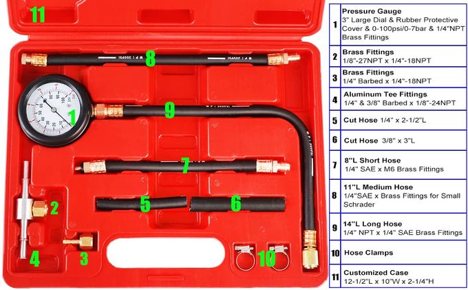 JIFETOR Fuel Injection Pump Pressure Tester Gauge Kit, Car Gasoline Gas Fuel Oil Injector Test Manometer Tool Set 0-100PSI, Universal for Auto Truck SUV Motorcycle ATV RV - Image 5