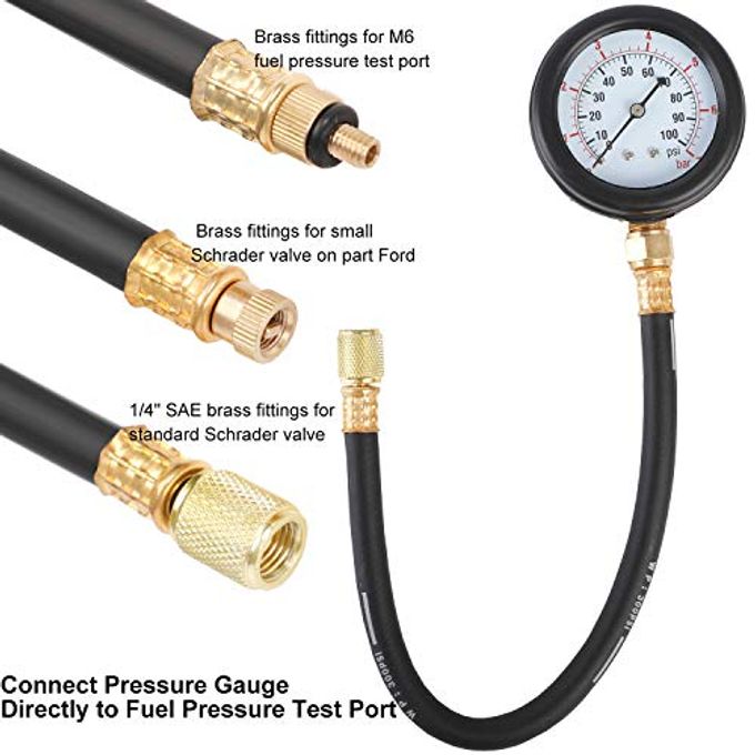 JIFETOR Fuel Injection Pump Pressure Tester Gauge Kit, Car Gasoline Gas Fuel Oil Injector Test Manometer Tool Set 0-100PSI, Universal for Auto Truck SUV Motorcycle ATV RV - Image 3