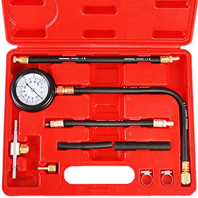 JIFETOR Fuel Injection Pump Pressure Tester Gauge Kit, Car Gasoline Gas Fuel Oil Injector Test Manometer Tool Set 0-100PSI, Universal for Auto Truck SUV Motorcycle ATV RV - Image 1