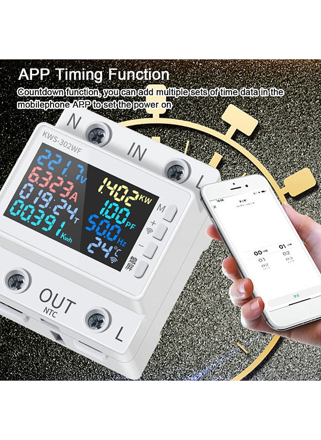 8in1 Power Meter Color Screen 2P Multi-function AC Energy Meter 170-270V/63A Voltage and Current Meter Standard Rail Mounting