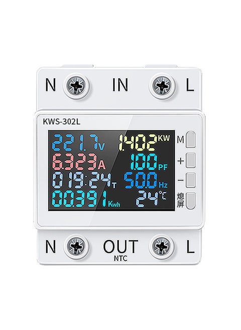 8in1 Power Meter Color Screen 2P Multi-function AC Energy Meter 170-270V/63A Voltage and Current Meter Standard Rail Mounting
