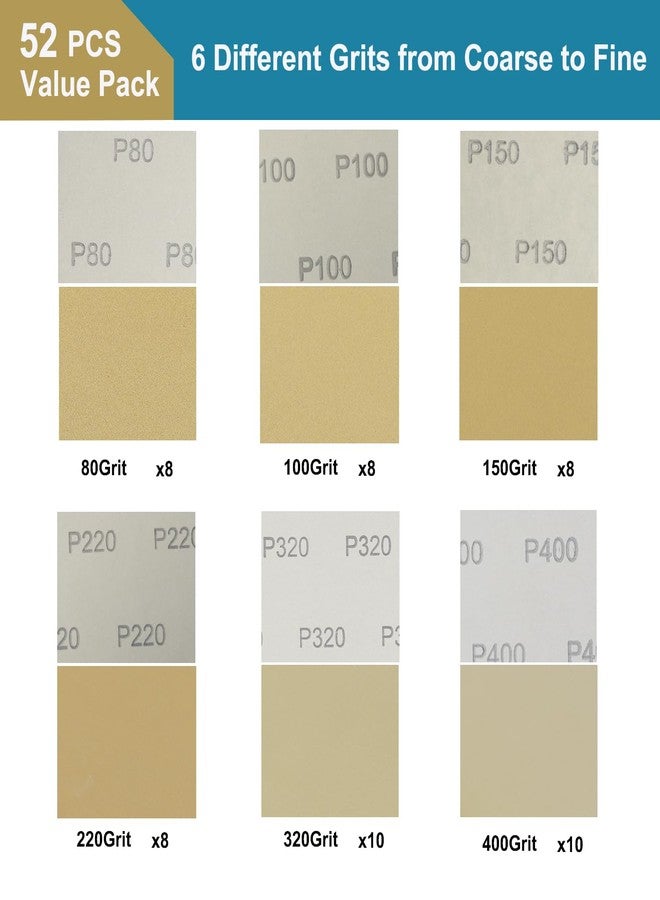 Aceple 52Pcs Aluminum Oxide Sandpaper Variety Pack, 4.5 x 5.5 Inch Sand Paper Sheets Assorted for Block Sander Wood Metal Wet Dry Sanding 80/100/150/220/320/400 Grits (1/4 Sheet) - Image 2