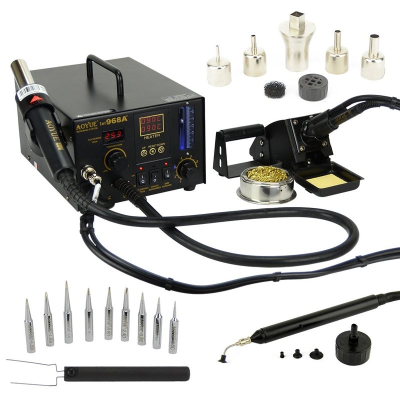 Aoyue 968A Professional SMD Digital Hot Air Rework Station with a Soldering Iron and Vacuum Pickup