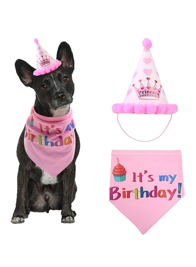 وشاح على شكل مثلث وقبعة وإكسسوارات للحفلات ترتديها الحيوانات الأليفة في الحفلات وردي - Image 4