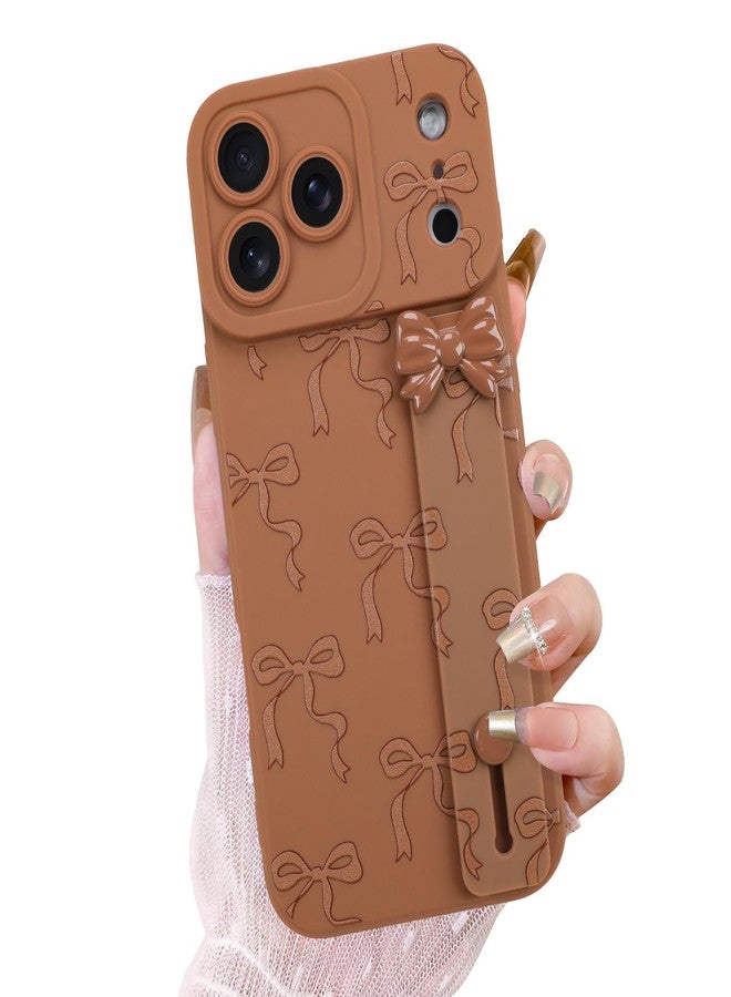 OOK Case for iPhone 17 Pro Max Case with Screen Protector, Cute Bow Design with Adjustable Wristband Strap Kickstand Slim Soft TPU Rubber for Women Girls Phone Cover-Brown - Image 1