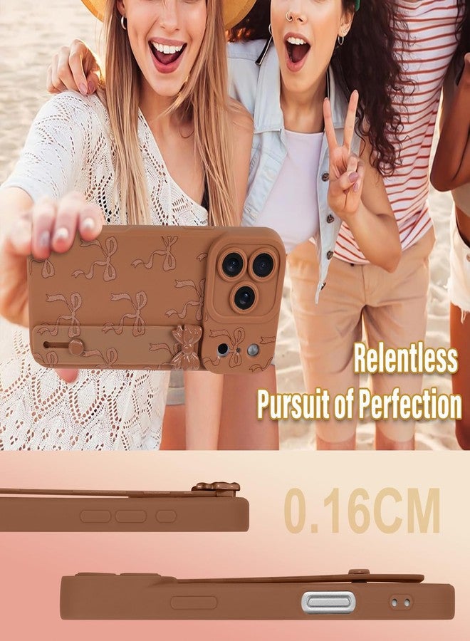 OOK Case for iPhone 17 Pro Max Case with Screen Protector, Cute Bow Design with Adjustable Wristband Strap Kickstand Slim Soft TPU Rubber for Women Girls Phone Cover-Brown - Image 5