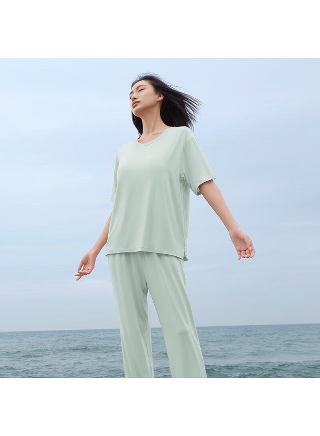 Agentmuse Modal Ultra-soft Sleepwear For Women With Short Sleeves And Pants, Built-in Bra Pads, Loungewear Set 812t, Tranquil Green, Size S