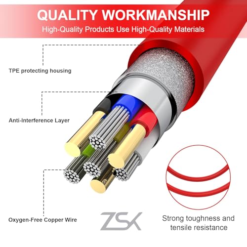 ZSK 60W Fast Charging Type C to Type C Cable | High Speed For Data Transfer | for Smartphones, Tablets, Laptops & Other Type C Devices | Data Cable | Charging Cable | (Red) - Image 5